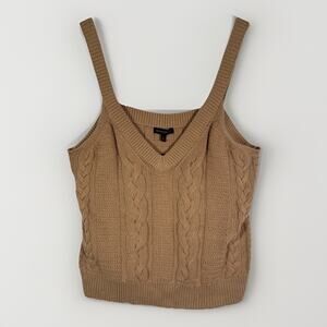 Banana Republic Sweater Tank Top Womens XL Tan Cable Knit 100% Cotton